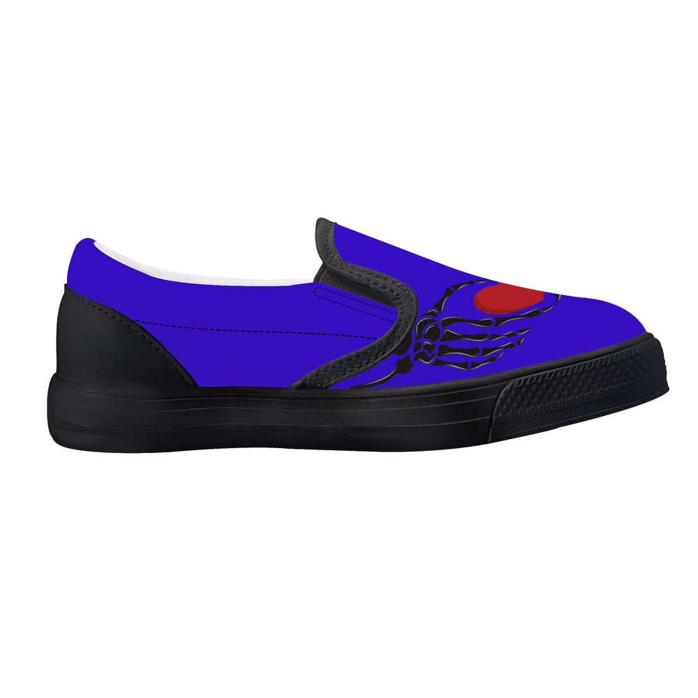 Ti Amo I love you - Exclusive Brand - Interdimensional Blue - Skeleton Hands with Heart  - Kids Slip-on shoes - Black Soles