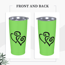 Load image into Gallery viewer, Ti Amo I love you - Exclusive Brand - Pastel Green - Double Black Heart - 20oz Stainless Steel Straw Lid Cup
