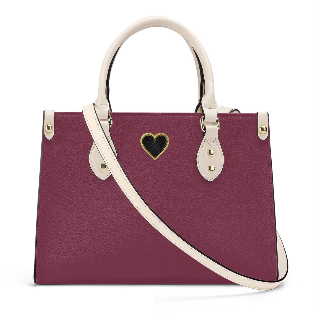 Ti Amo I love you - Exclusive Brand - Velvet Maroon - Luxury Womens PU Tote Bag - Cream Straps