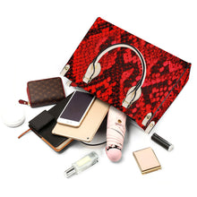 Load image into Gallery viewer, Ti Amo I love you - Exclusive Brand - Red Snake Skin - Luxury Womens PU Tote Bag - Cream Straps
