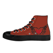 Load image into Gallery viewer, Ti Amo I love you - Exclusive Brand - Brick Red 2 - Skeleton Hands with Heart - High Top Canvas Shoes - Black  Soles
