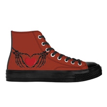 Load image into Gallery viewer, Ti Amo I love you - Exclusive Brand - Brick Red 2 - Skeleton Hands with Heart - High Top Canvas Shoes - Black  Soles
