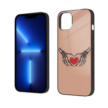 Load image into Gallery viewer, Ti Amo I love you - Exclusive Brand - Feldspar - Skeleton Hands with Heart  - iPhone 14 Glass Case (2 cameras)
