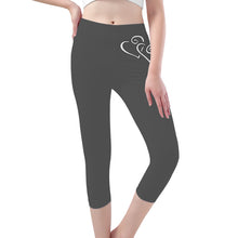 Load image into Gallery viewer, Ti Amo I love you -Exclusive Brand - Davy&#39;s Grey - Double White Heart - Womens / Teen Girls / Womens Plus Size - Capri Yoga Leggings - Sizes XS-3XL
