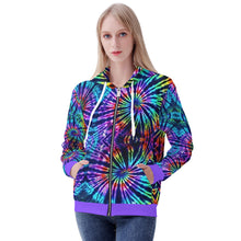 Load image into Gallery viewer, Ti Amo I love you - Exclusive Brand - Blue Zodiac, Curious Blue, Malachite, Purple Heart Tie-Dye - with Heliotrope 3 Hem -  Women&#39;s Zip Hoodie - Sozes XS-4XL
