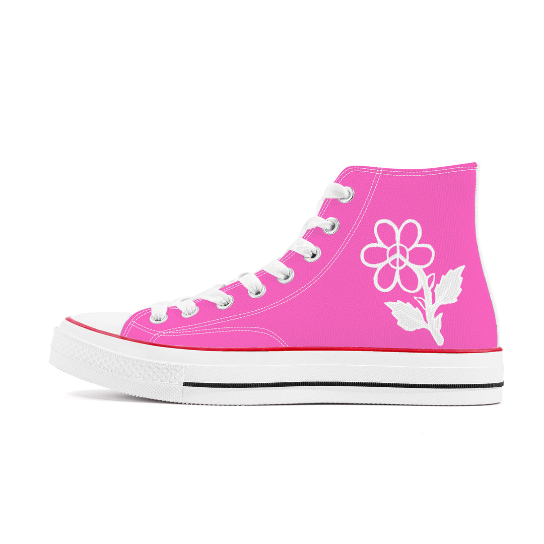 Ti Amo I love you - Exclusive Brand - Hot Pink - White Daisy - High Top Canvas Shoes - White  Soles