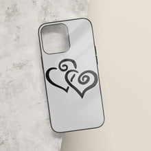 Load image into Gallery viewer, Ti Amo I love you - Exclusive Brand - Silver - Double Black Heart -  iPhone 14 Glass Case (3 cameras)
