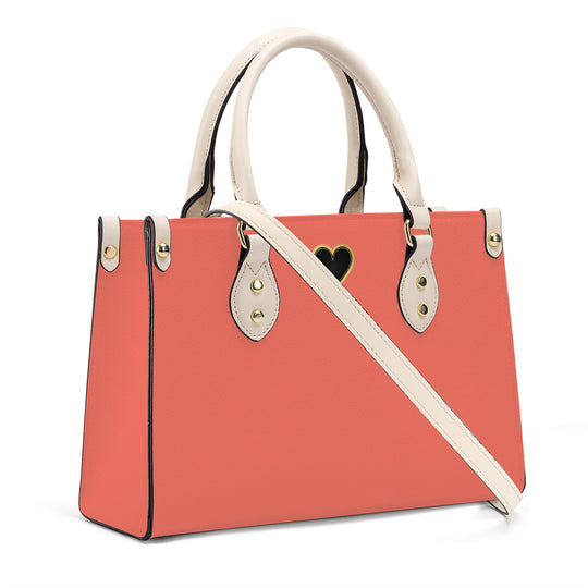 Ti Amo I love you - Exclusive Brand - Coral Quartz - Luxury Women PU Tote Bag - Cream Straps