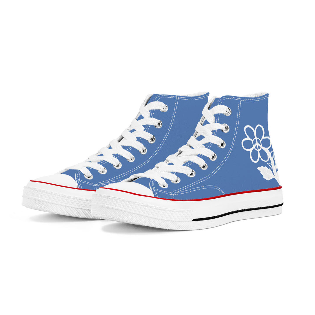 Ti Amo I love you - Exclusive Brand - Deep Glaucous - White Daisy - High Top Canvas Shoes - White  Soles
