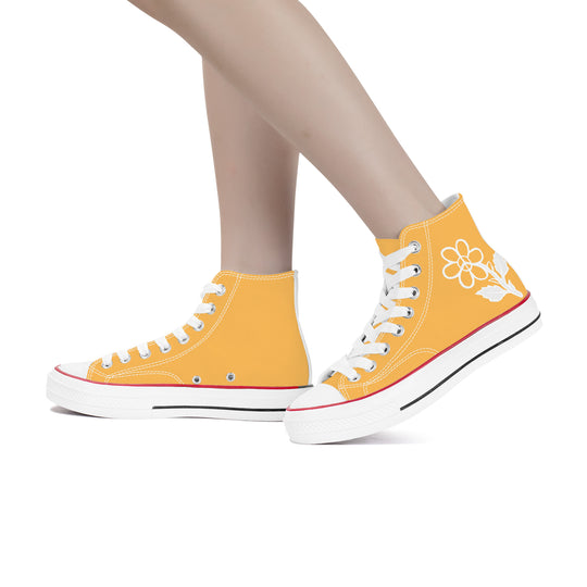 Ti Amo I love you - Exclusive Brand - Light Orange - White Daisy - High Top Canvas Shoes - White  Soles