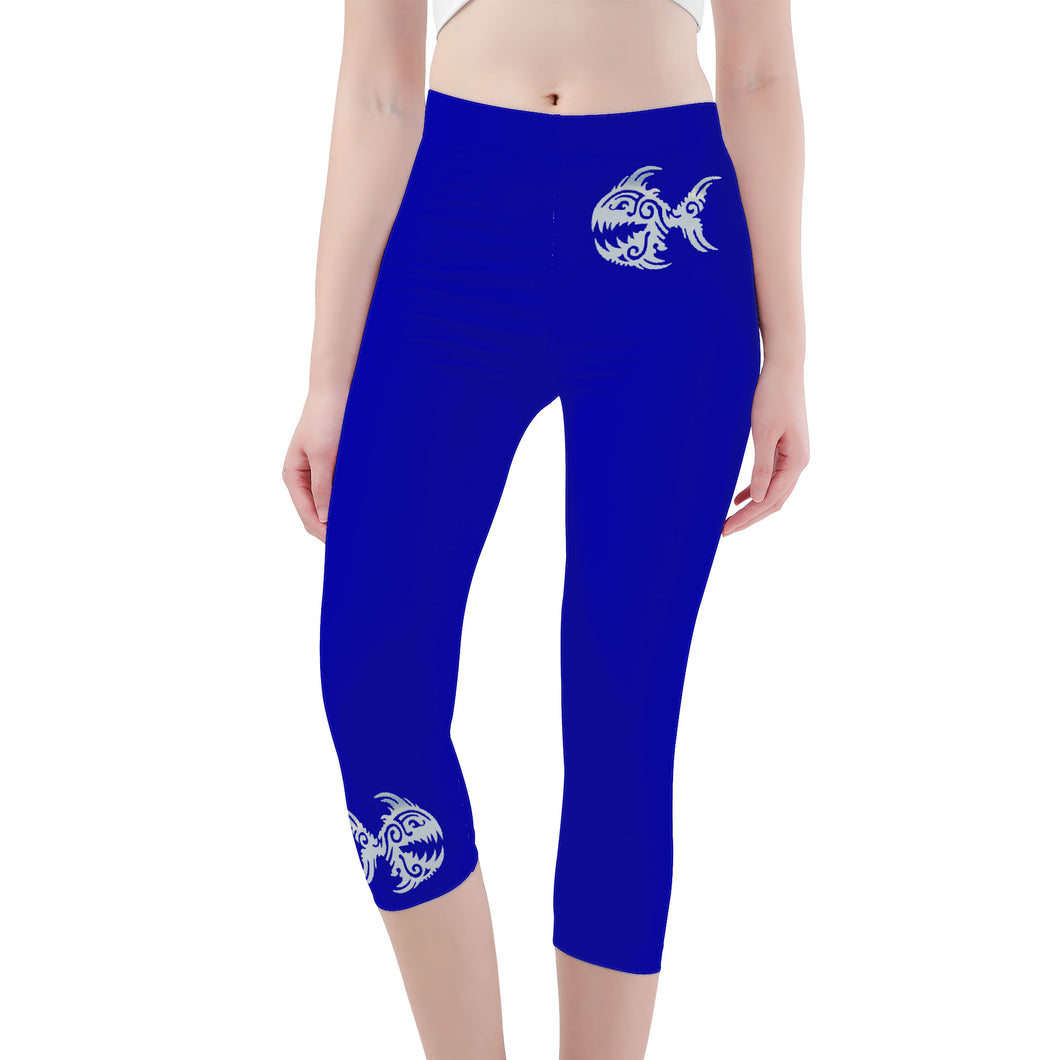 Ti Amo I love you -  Exclusive Brand - Royal Blue - Womens / Teen Girls  / Womens Plus Size  - Angry Fish - Capri Yoga Leggings - Sizes XS-3XL