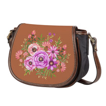 Load image into Gallery viewer, Ti Amo I love you - Exclusive Brand - Earth Brown - Pink Floral Pattern -  Saddle Bag
