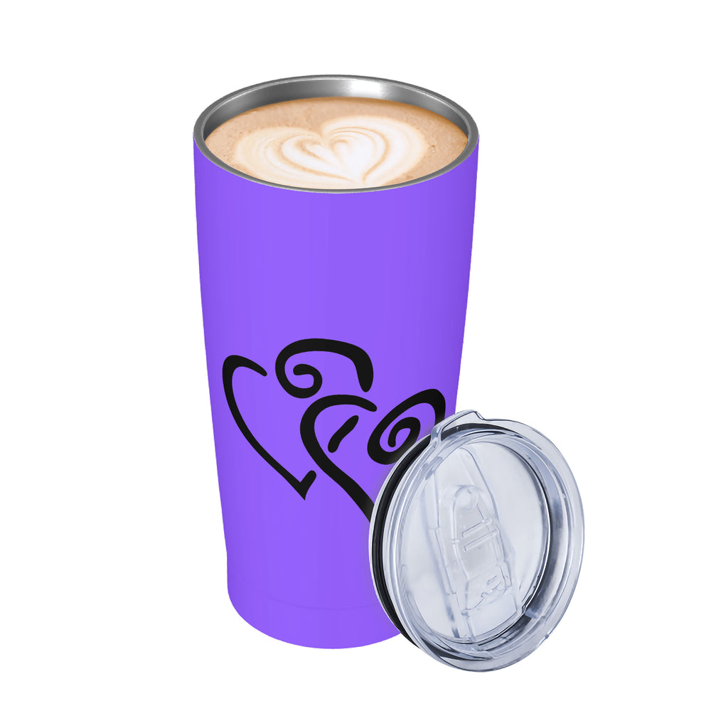Ti Amo I love you - Exclusive Brand - Light Purple - Double Black Heart - 20oz Stainless Steel Straw Lid Cup