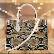 Load image into Gallery viewer, Ti Amo I love you - Exclusive Brand - Snake Skin Pattern - Luxury Womens PU Tote Bag - Cream Straps
