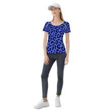 Load image into Gallery viewer, TI Amo I love you - Exclusive Brand - Blueberry 2 with Obscure Royal Blue Leopard Spots - Women&#39;s T shirt
