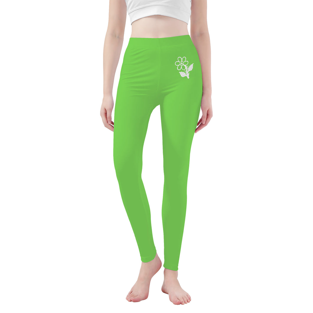 Ti Amo I love you - Exclusive Brand - Pastel Green - White Daisy - Yoga Leggings - Sizes XS-3XL