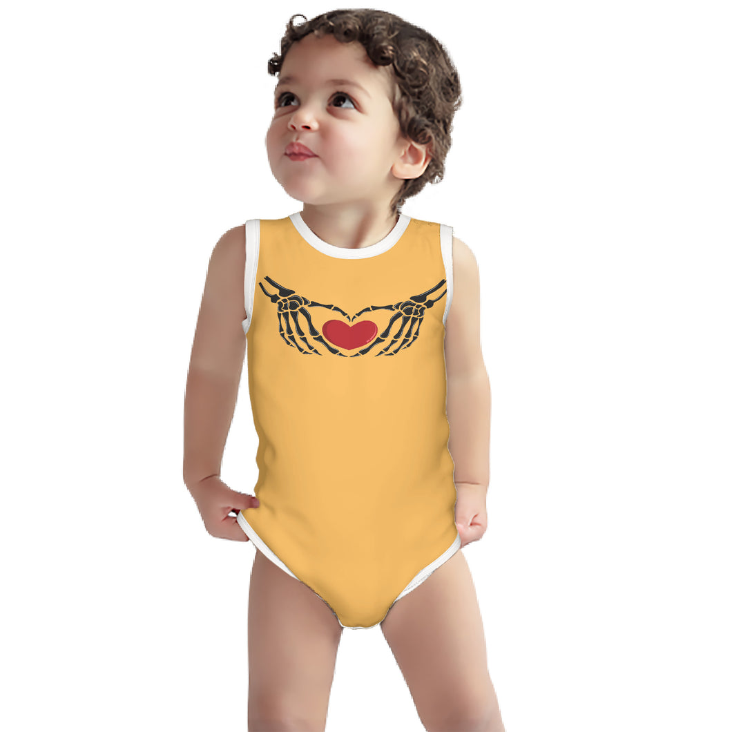 Ti Amo I love you - Exclusive Brand  - Mustard Yellow  - Skeleton Hands with Heart  - Sleeveless Baby One-Piece