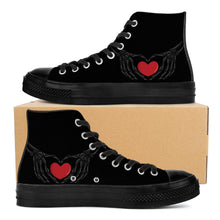 Load image into Gallery viewer, Ti Amo I love you - Exclusive Brand - Black - Skeleton Hands with Heart - High Top Canvas Shoes - Black  Soles
