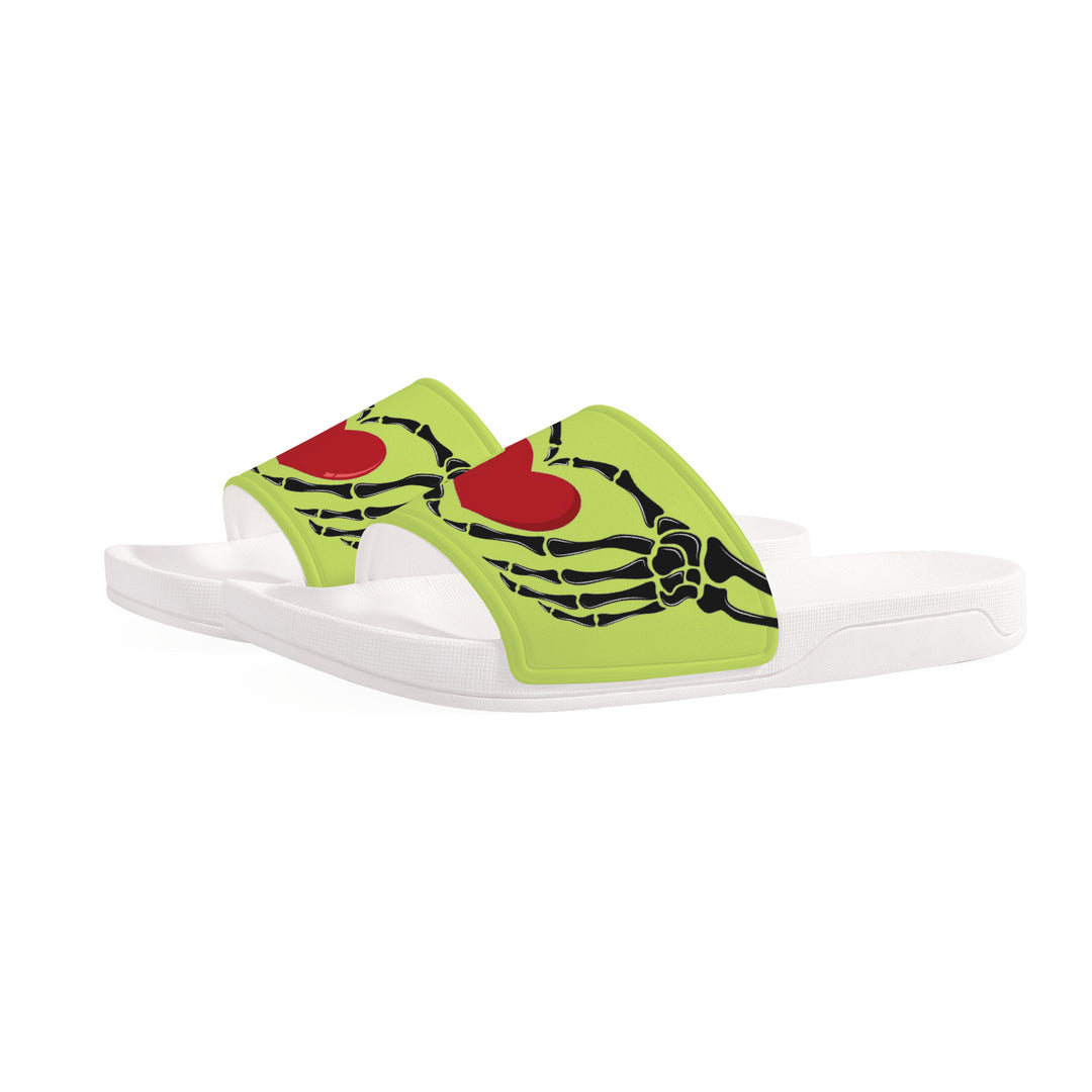 Ti Amo I love you - Exclusive Brand - Yellow Green - Skeleton Hands with Heart -  Slide Sandals - White Soles