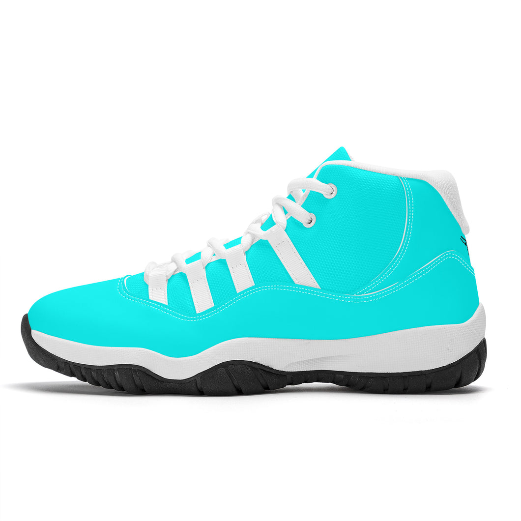 Ti Amo I love you - Exclusive Brand  - Aqua / Cyan - Skeleton Hands with Heart - High Top Air Retro Sneakers - White Laces