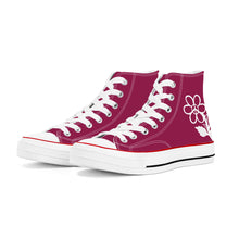 Load image into Gallery viewer, Ti Amo I love you - Exclusive Brand - Berry - White Daisy - High Top Canvas Shoes - White  Soles
