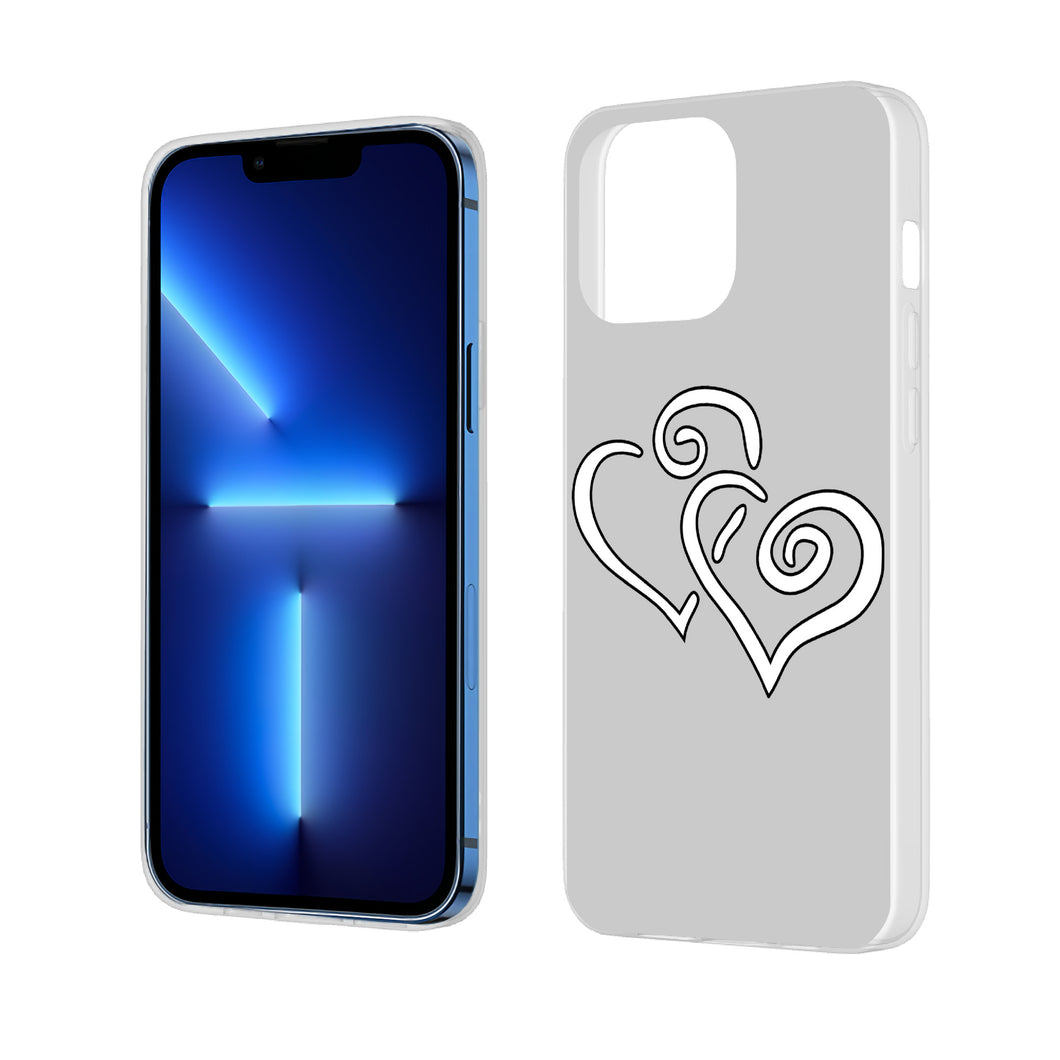 Ti Amo I love you - Exclusive Brand - Silver - Double White Heart -  iPhone 13 Transparent Case (3 cameras)