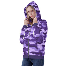 Load image into Gallery viewer, Ti Amo I love you - Exclusive Brand  - Minsk, Grape 2, Mauve 2, Fushia Blue &amp; Jacarta Camouflage - Women&#39;s Zip Hoodie
