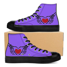 Load image into Gallery viewer, Ti Amo I love you - Exclusive Brand - Heliotrope 3 - Skeleton Hands wit Heart - High Top Canvas Shoes - Black  Soles
