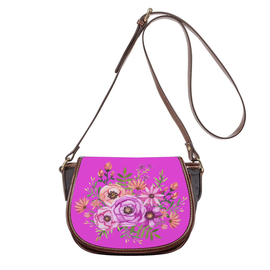 Ti Amo I love you - Exclusive Brand  - Brilliant Lavender Rose  - Pink Floral - Saddle Bag