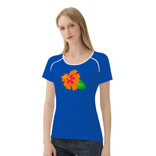 Ti Amo I love you - Exclusive Brand - Dark Blue - Hawaiian Flower - Women's T shirt - Sizes XS-2XL