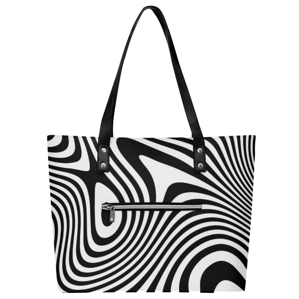 Ti Amo I love you Exclusive Brand  - Black & White Wavy Stripes - Women's PU Leather Handbag