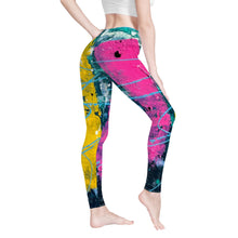 Load image into Gallery viewer, Ti Amo I love you - Exclusive Brand - Deep Sea Green with Hollywood Cerise &amp; Galliano Stripes - Yoga Leggings
