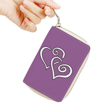 Load image into Gallery viewer, Ti Amo I love you - Exclusive Brand - Metallic Purple  - Double White Heart - PU Leather - Zipper Card Holder
