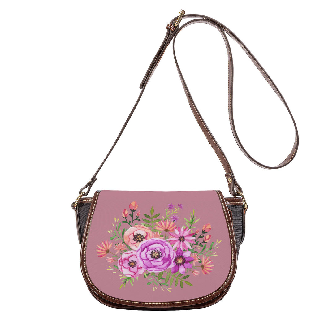 Ti Amo I love you - Exclusive Brand - Puce - Pink Floral Pattern -  Saddle Bag