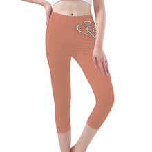 Load image into Gallery viewer, Ti Amo I love you - Exclusive Brand - Pale Copper - Double White Heart - Womens / Teen Girls / Womens Plus Size - Capri Yoga Leggings - Sizes XS-3XL
