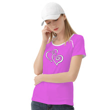 Load image into Gallery viewer, TI Amo I love you - Exclusive Brand - Deep Lavender Magenta - Double White Heart - Women&#39;s T shirt - Sizes XS-2XL
