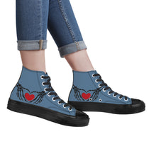 Load image into Gallery viewer, Ti Amo I love you - Exclusive Brand - Slate Blue - Skeleton Hands wit Heart - High Top Canvas Shoes - Black  Soles
