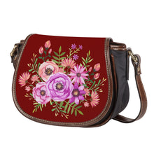 Load image into Gallery viewer, Ti Amo I love you - Exclusive Brand - Dark Burgundy - Pink Floral -  Saddle Bag
