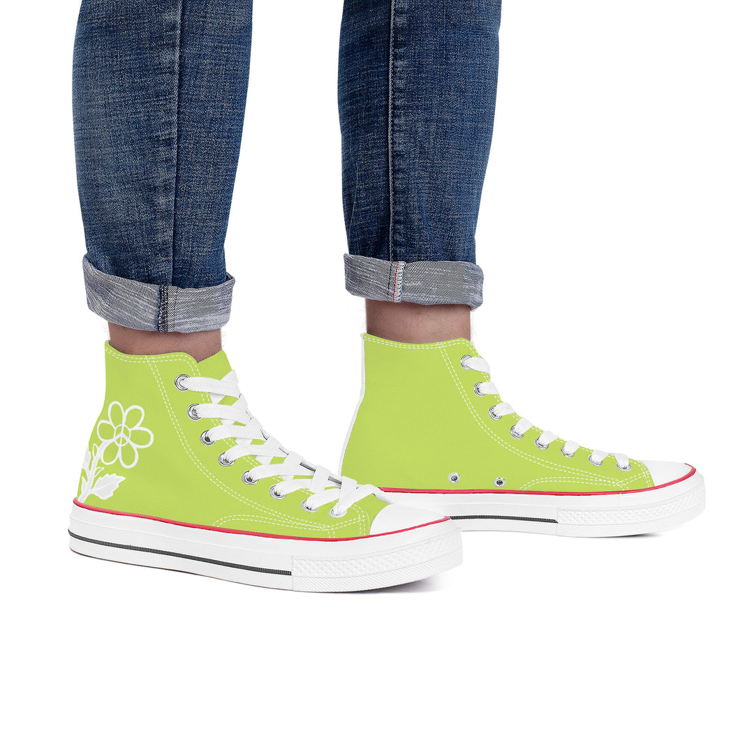 Ti Amo I love you - Exclusive Brand - Yellow Green - White Daisy - High Top Canvas Shoes - White  Soles
