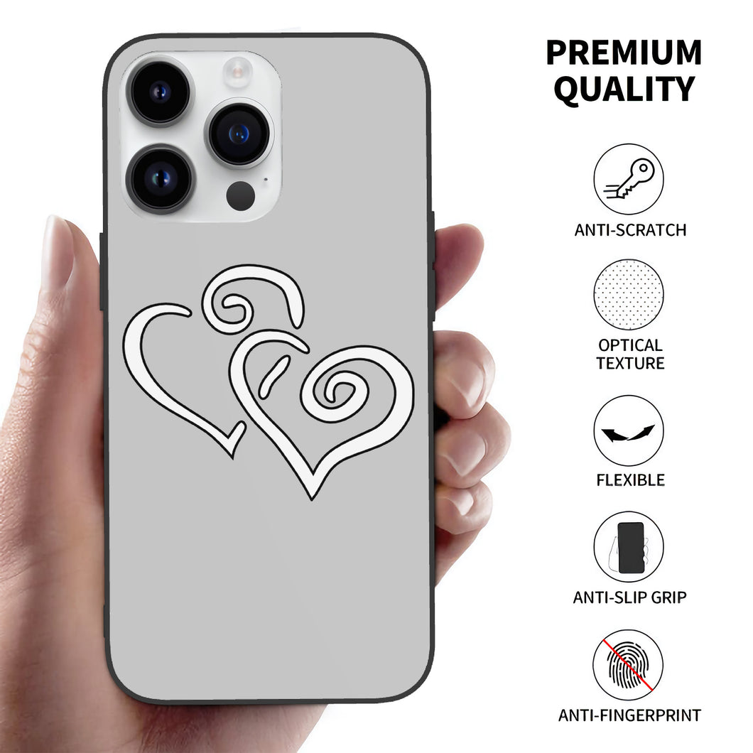 Ti Amo I love you - Exclusive Brand - Silver - Double White Heart -  Apple 14 PC Phone Case (3 cameras)