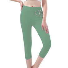 Load image into Gallery viewer, Ti Amo I love you - Exclusive Brand - Bayleaf Green - Double White Heart - Womens / Teen Girls / Womens Plus Size - Capri Yoga Leggings - Sizes XS-3XL
