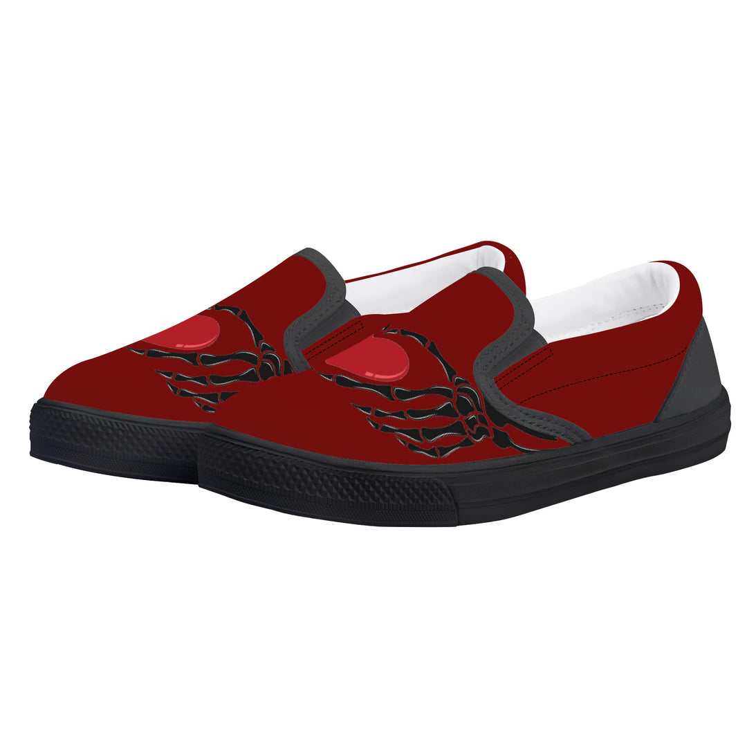 Ti Amo I loveyou - Exclusive Brand - Dark Burgundy- Skeleton Hands with Heart - Kids Slip-on shoes - Black Soles