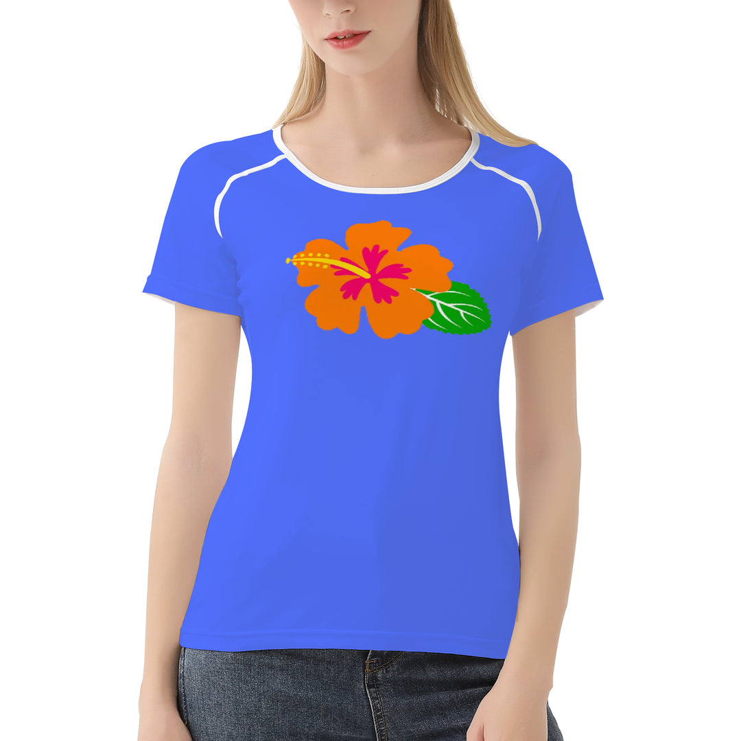 Ti Amo I love you - Exclusive Brand - Neon Blue - Hawaiian Flower - Women's T shirt - Sizes XS-2XL