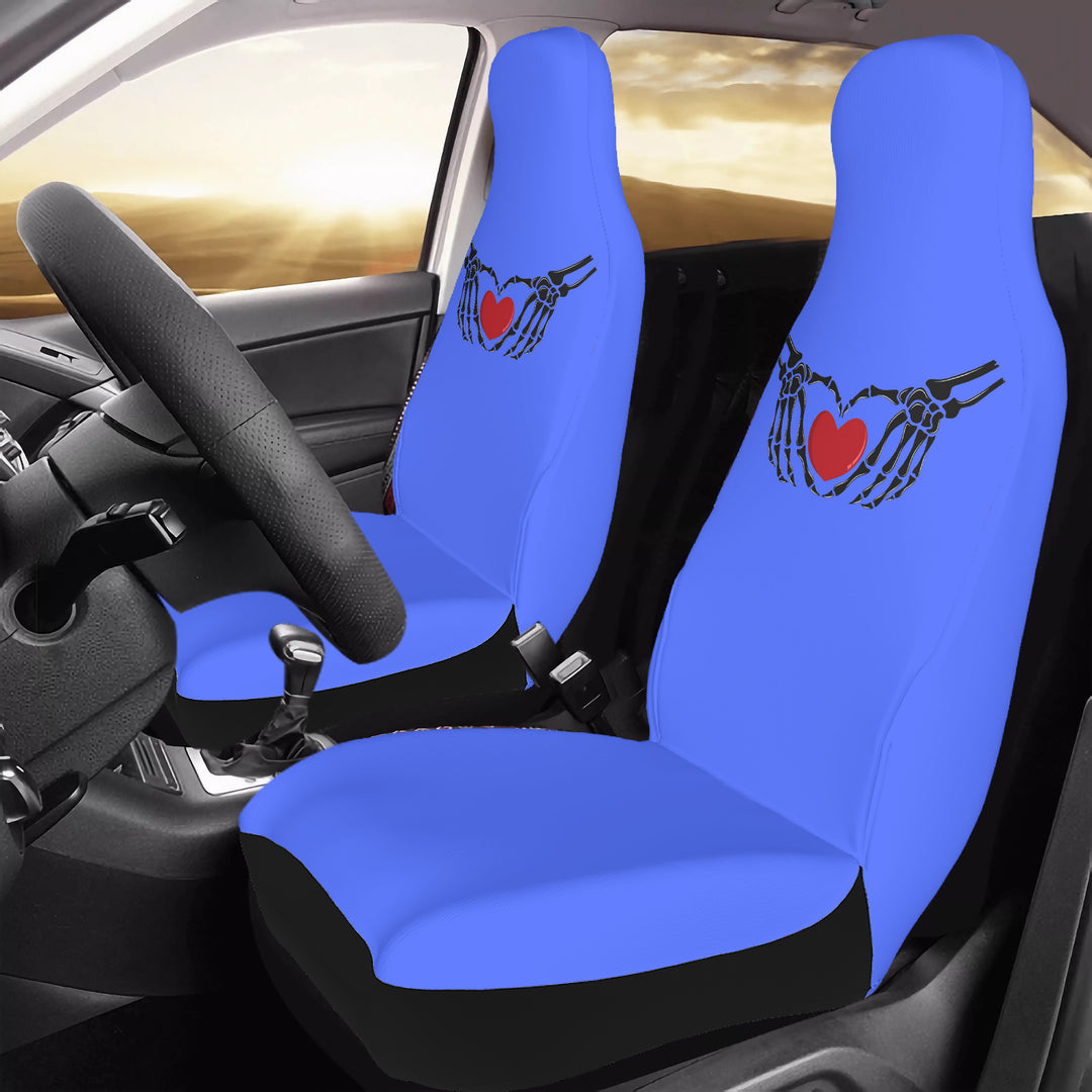 Ti Amo I love you - Exclusive Brand - Neon Blue - Skeleton Hands with Hearts  - New Car Seat Covers (Double)