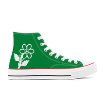 Load image into Gallery viewer, Ti Amo I love you - Exclusive Brand - Fun Green - White Daisy - High Top Canvas Shoes - White  Soles
