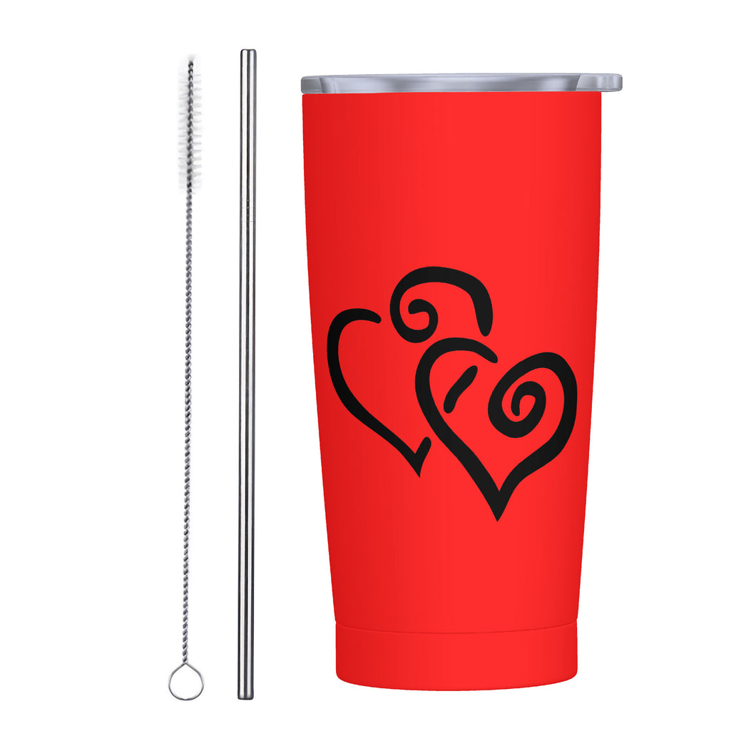 Ti Amo I love you - Exclusive Brand - Red - Double Black Heart - 20oz Stainless Steel Straw Lid Cup