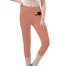 Load image into Gallery viewer, Ti Amo I love you - Exclusive Brand - Pale Copper - Black Heart - Womens / Teen Girls / Womens Plus Size - Capri Yoga Leggings - Sizes XS-3XL
