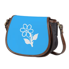 Load image into Gallery viewer, Ti Amo I love you - Exclusive Brand - Medium Cyan Blue - White Daisy - Saddle Bag
