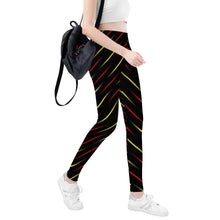 Load image into Gallery viewer, Ti Amo I love you - Exclusive Brand - Black with Red &amp; Yellow Stripes - Yoga Leggings
