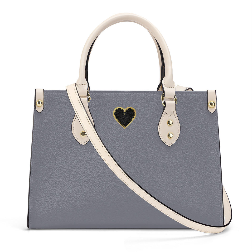 Ti Amo I love you - Exclusive Brand - Blue Grey - Luxury Womens PU Tote Bag - Cream Straps